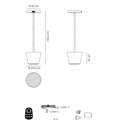 Zafferano επαναφορτιζόμενο φωτιστικό Poldina Reverso Solar L RF floor lamp Μαύρο