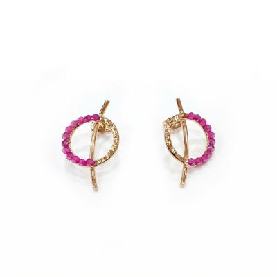 Σκουλαρίκια Metal lines with colours small earrings Φούξια