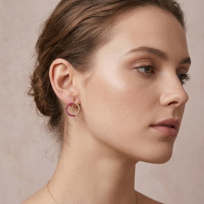 Σκουλαρίκια Metal lines with colours small earrings Φούξια