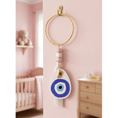 Χειροποίητο Γούρι "Minimal Circle" – Λευκό Μάτι με Χρυσό Στεφάνι