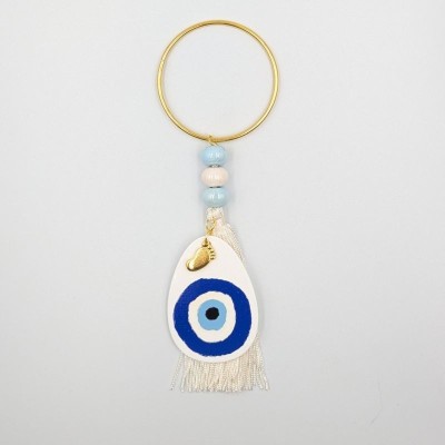 Χειροποίητο Γούρι "Minimal Circle" – Λευκό Μάτι με Χρυσό Στεφάνι