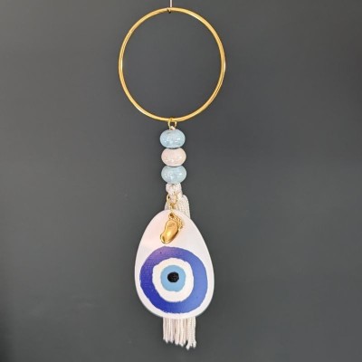 Χειροποίητο Γούρι "Minimal Circle" – Λευκό Μάτι με Χρυσό Στεφάνι