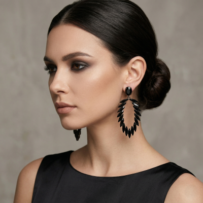 GREKAS JEWELRY Κρεμαστά Σκουλαρίκια "Black Diamond" Style