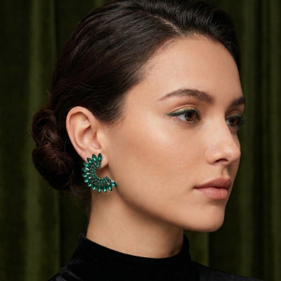 GREKAS JEWELRY Γυναικεία Κρεμαστά Σκουλαρίκια Πράσινα Κρύσταλλα