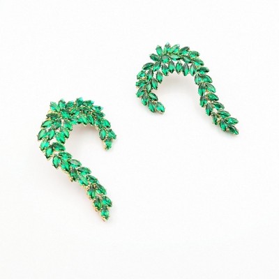 GREKAS JEWELRY Κρεμαστά Σκουλαρίκια Καμπύλη με Πράσινους Κρυστάλλους