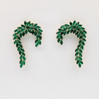 GREKAS JEWELRY Κρεμαστά Σκουλαρίκια Καμπύλη με Πράσινους Κρυστάλλους