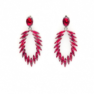 GREKAS JEWELRY Μακριά Σκουλαρίκια με Κόκκινους Κρυστάλλους