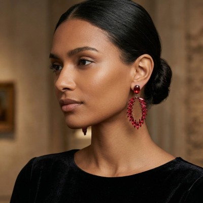 GREKAS JEWELRY Μακριά Σκουλαρίκια με Κόκκινους Κρυστάλλους
