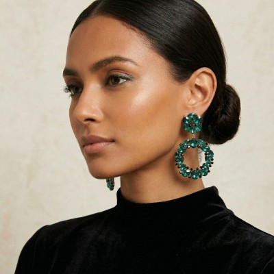 GREKAS JEWELRY Μακριά Σκουλαρίκια με Πράσινους Κρυστάλλους
