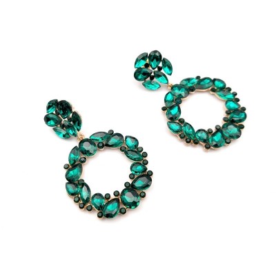 GREKAS JEWELRY Μακριά Σκουλαρίκια με Πράσινους Κρυστάλλους