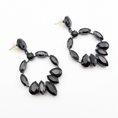 GREKAS JEWELRY Κρεμαστά Σκουλαρίκια με Μαύρους Κρυστάλλους και Μαύρο Μέταλλο