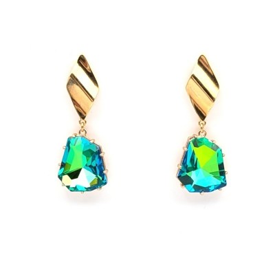GREKAS JEWELRY Κρεμαστά Σκουλαρίκια με Πράσινα Κρύσταλλα