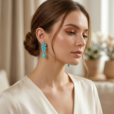 GREKAS JEWELRY Κρεμαστά Σκουλαρίκια με τουρκουάζ Κρύσταλλα