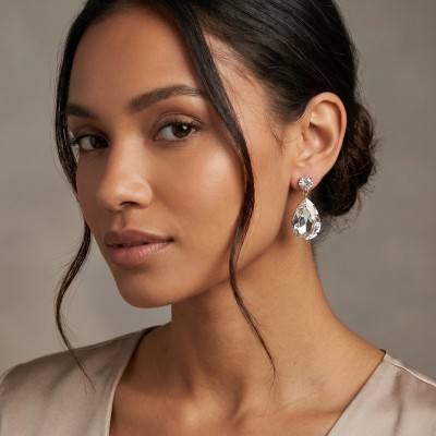 GREKAS JEWELRY Χρυσά Κρεμαστά Σκουλαρίκια με Κρύσταλλα