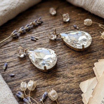 GREKAS JEWELRY Χρυσά Κρεμαστά Σκουλαρίκια με Κρύσταλλα