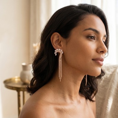 GREKAS JEWELRY Χρυσά Κρεμαστά Σκουλαρίκια με Κρύσταλλα