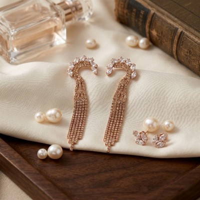 GREKAS JEWELRY Χρυσά Κρεμαστά Σκουλαρίκια με Κρύσταλλα