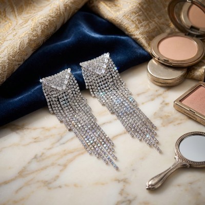 GREKAS JEWELRY Ασημί Κρεμαστά Σκουλαρίκια με Κρύσταλλα