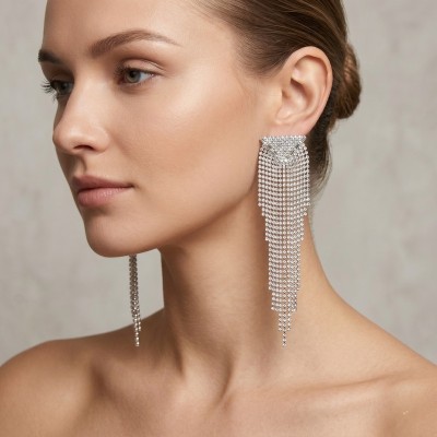 GREKAS JEWELRY Ασημί Κρεμαστά Σκουλαρίκια με Κρύσταλλα