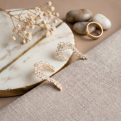 GREKAS JEWELRY Χρυσά Κρεμαστά Σκουλαρίκια με Κρύσταλλα
