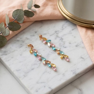 GREKAS JEWELRY Σκουλαρίκια "Rainbow Vine" – Πολύχρωμοι Κρύσταλλοι