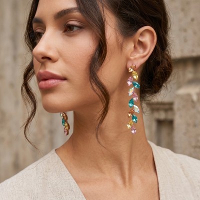 GREKAS JEWELRY Σκουλαρίκια "Rainbow Vine" – Πολύχρωμοι Κρύσταλλοι