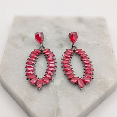 Κρεμαστά Σκουλαρίκια «Ruby Statement» με Κρυστάλλους & Gunmetal Φινίρισμα GREKAS JEWELRY