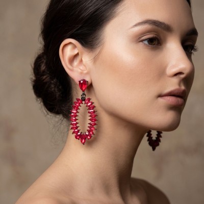 Κρεμαστά Σκουλαρίκια «Ruby Statement» με Κρυστάλλους & Gunmetal Φινίρισμα GREKAS JEWELRY