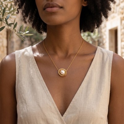 Χειροποίητο Επιχρυσωμένο Κολιέ "Pearl Nest" | GREKAS JEWELRY
