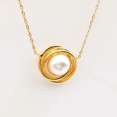 Χειροποίητο Επιχρυσωμένο Κολιέ "Pearl Nest" | GREKAS JEWELRY