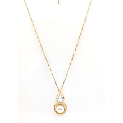 Επίχρυσο χειροποίητο Κολιέ GREKAS JEWELRY με Πέρλα & Κρυστάλλινη Πετρά