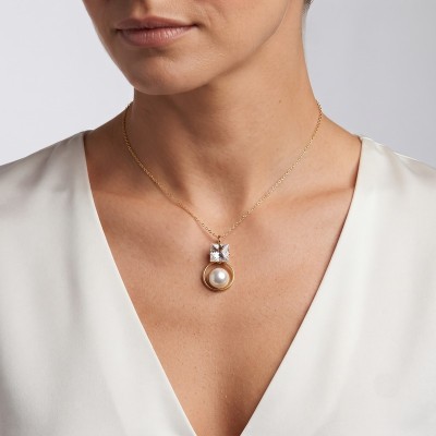 Επίχρυσο χειροποίητο Κολιέ GREKAS JEWELRY με Πέρλα & Κρυστάλλινη Πετρά