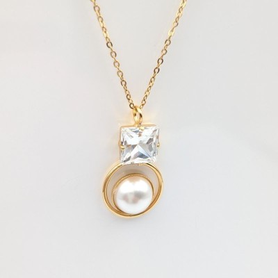Επίχρυσο χειροποίητο Κολιέ GREKAS JEWELRY με Πέρλα & Κρυστάλλινη Πετρά