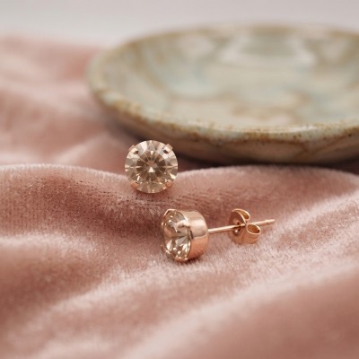 Χειροποίητα Rose Gold Σκουλαρίκια GREKAS JEWELRY με Σκούρες Λαμπερές Κρυστάλλινες Πέτρες