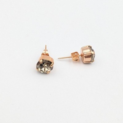 Χειροποίητα Rose Gold Σκουλαρίκια GREKAS JEWELRY με Σκούρες Λαμπερές Κρυστάλλινες Πέτρες