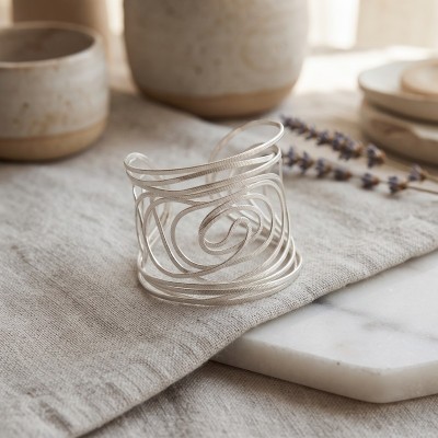 Χειροποίητο Ασημί Βραχιόλι Catherine Bijoux Cuff με Αρχιτεκτονική Πλεκτή Υφή