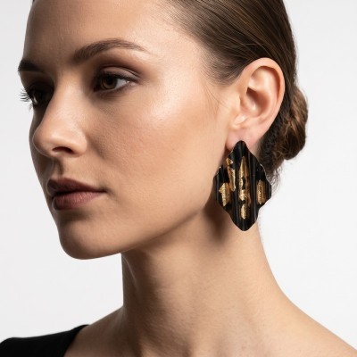 Χειροποίητα Σκουλαρίκια GREKAS JEWELRY – Κυματιστή Φόρμα σε Μαύρο & Χρυσό