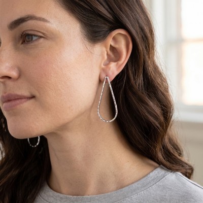 Χειροποίητα Σκουλαρίκια GREKAS JEWELRY – Σταγόνα με Σφυρήλατη Υφή