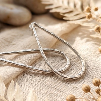 Χειροποίητα Σκουλαρίκια GREKAS JEWELRY – Σταγόνα με Σφυρήλατη Υφή