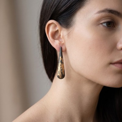 Χειροποίητα Σκουλαρίκια GREKAS JEWELRY – Σταγόνα σε Μαύρο & Χρυσό