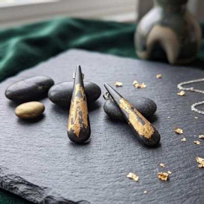 Χειροποίητα Σκουλαρίκια GREKAS JEWELRY – Σταγόνα σε Μαύρο & Χρυσό
