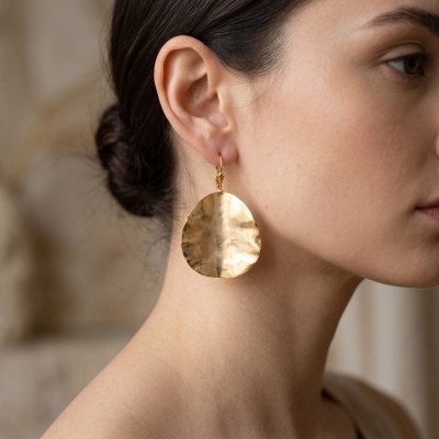 Χειροποίητα Κρεμαστά Σκουλαρίκια GREKAS JEWELRY – Κυματιστό Πέταλο σε Χρυσό