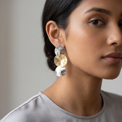 Χειροποίητα Κρεμαστά Σκουλαρίκια GREKAS JEWELRY – Δίχρωμη Αρμονία Κύκλων