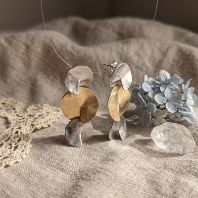 Χειροποίητα Κρεμαστά Σκουλαρίκια GREKAS JEWELRY – Δίχρωμη Αρμονία Κύκλων