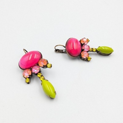 Χειροποίητα Κρεμαστά Σκουλαρίκια Dimitriadis – Magenta & Lime με Κρύσταλλους Swarovski