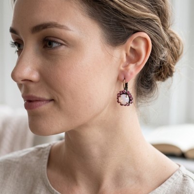 Χειροποίητα Κρεμαστά Σκουλαρίκια Dimitriadis – Rose Opal & Pink Swarovski Crystals