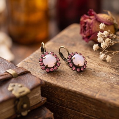 Χειροποίητα Κρεμαστά Σκουλαρίκια Dimitriadis – Rose Opal & Pink Swarovski Crystals