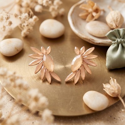 Σκουλαρίκια Ear Climbers / Wing με Nude-Pink Πέτρες – GREKAS JEWELRY