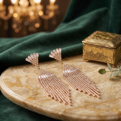Μακριά Statement Σκουλαρίκια Chandelier Waterfall σε Rose-Gold / Champagne Τόνους – GREKAS JEWELRY