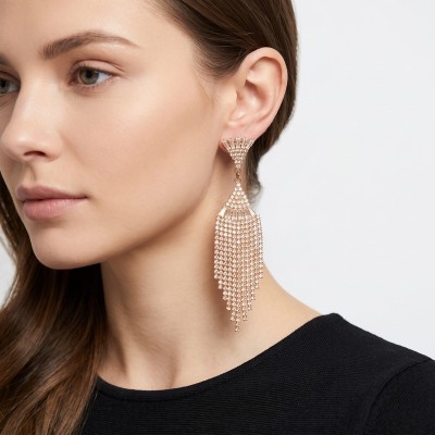 Μακριά Statement Σκουλαρίκια Chandelier Waterfall σε Rose-Gold / Champagne Τόνους – GREKAS JEWELRY